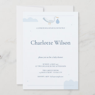 Invitation Cigogne Bleue Nuage Paquet de Joie Baby Shower