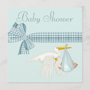 Invitation Cigogne mignonne livrant le baby shower de bleu de