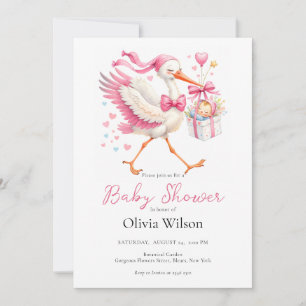 Invitation Cigogne Rose Avec Bébé