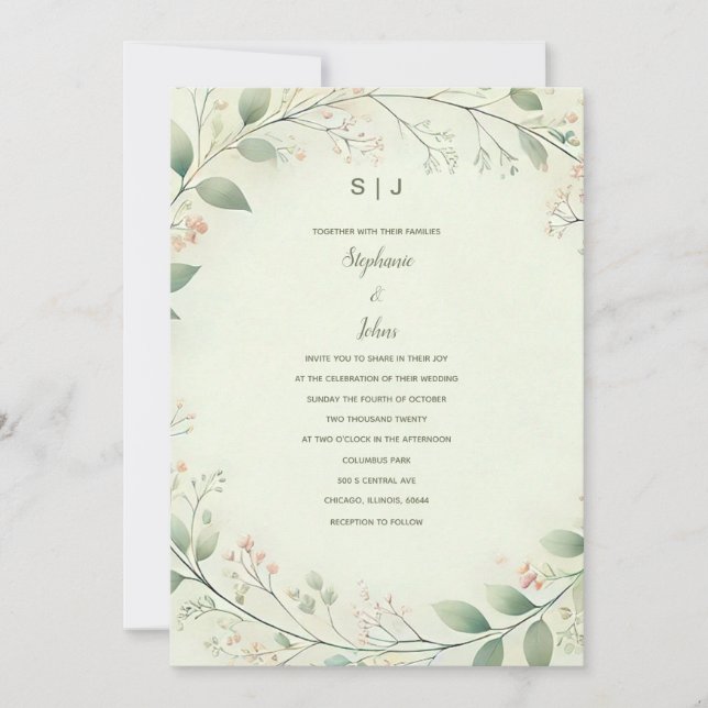 Invitation Cimetière de germe de fleurs Monogramme Sage Maria (Devant)