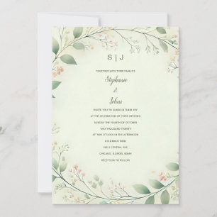 Invitation Cimetière de germe de fleurs Monogramme Sage Maria