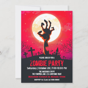 Invitation Cimetière de zombies rouge Halloween