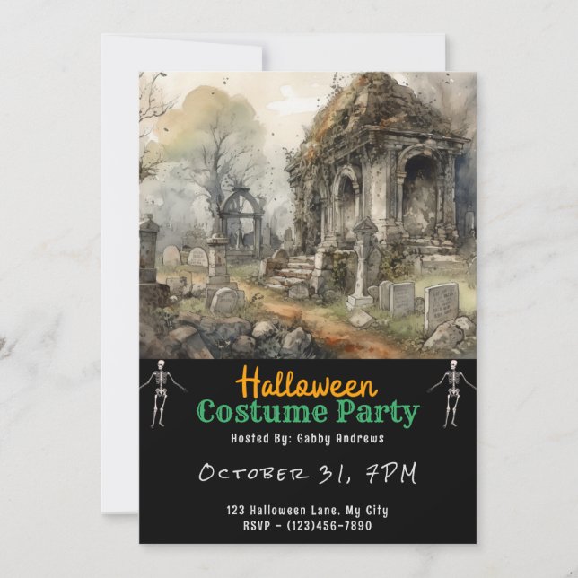 Invitation Cimetière déplaisant Graves Halloween noir (Devant)