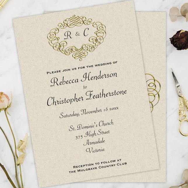 Invitation Cimetière Mariage d'or Monogrammé Mariage d'élégan (Créateur téléchargé)