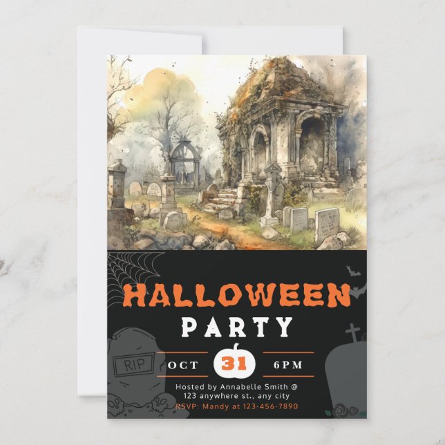 Invitation Cimetière noir effrayant et sinistre d'Halloween (Devant)