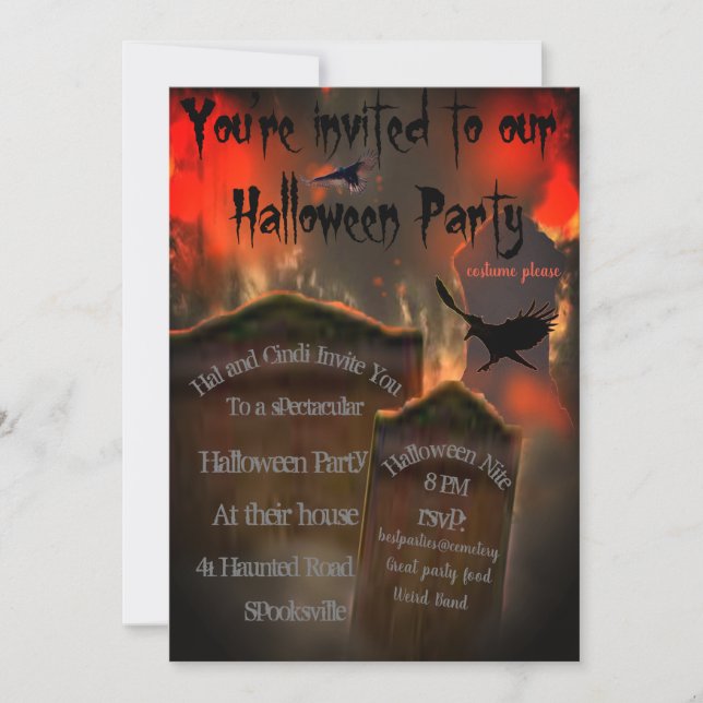 Invitation Cimetière Pierres tombales Vautour des oiseaux noi (Devant)