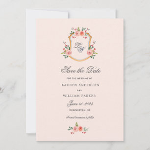 Invitation Cimier avec monogramme floral Enregistrer la date