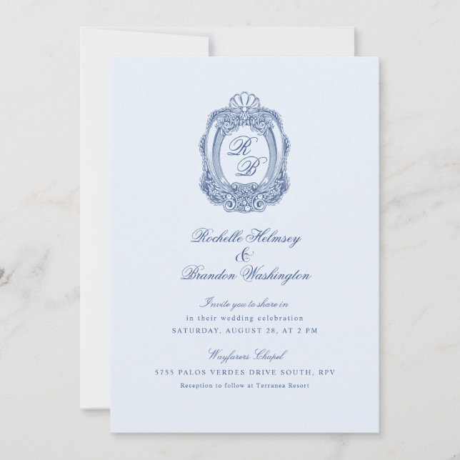 Invitation Cimier baroque Mariage bleu français II (Devant)