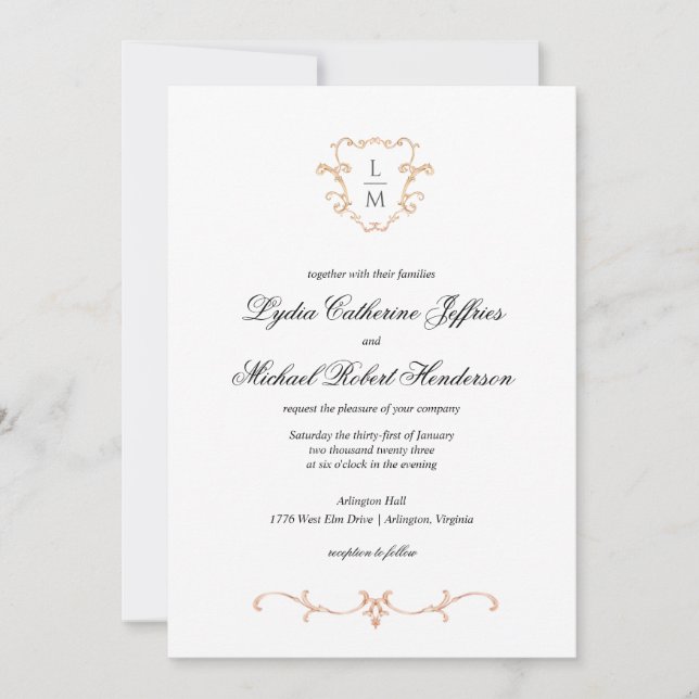 Invitation Cimier baroque | Mariage de monogramme (Devant)