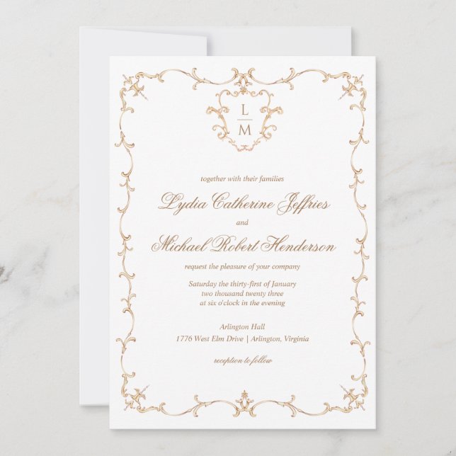 Invitation Cimier baroque | Mariage de monogramme (Devant)