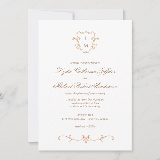 Invitation Cimier baroque | Mariage de monogramme (Devant)