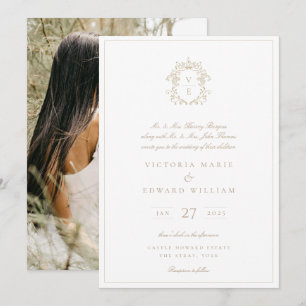 Invitation Cimier beige Monogramme Mariage Photo