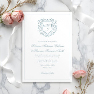 Invitation Cimier bleu foncé Monogramme Mariage élégant