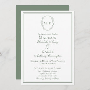 Invitation Cimier Botanique Classic Élégant Monogramme Sage