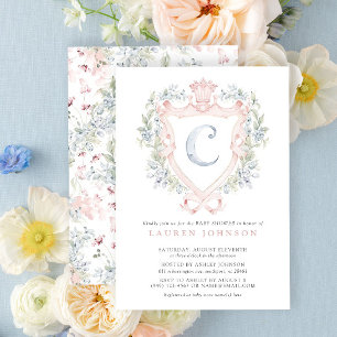 Invitation Cimier de la Couronne Monogramme Baby shower bleu