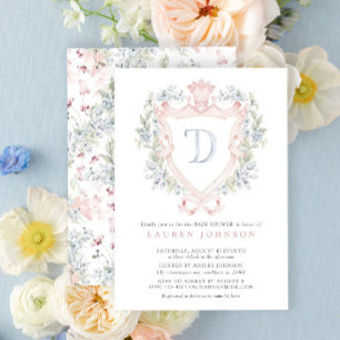 Invitation Cimier de la Couronne Monogramme Baby shower bleu