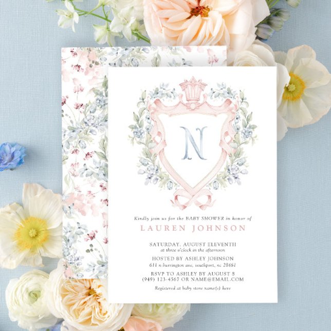 Invitation Cimier de la Couronne Monogramme Baby shower bleu  (Baby Shower Invitation!)