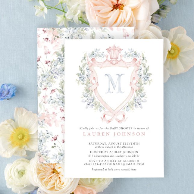 Invitation Cimier de la Couronne Monogramme Baby shower bleu  (Baby Shower Invitation!)