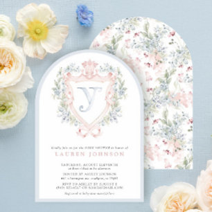 Invitation Cimier de la Couronne Monogramme Baby shower bleu