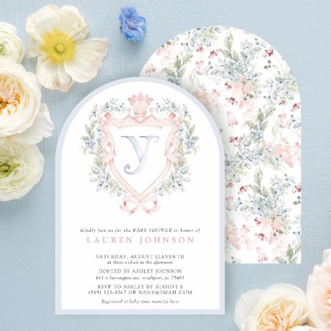 Invitation Cimier de la Couronne Monogramme Baby shower bleu  (Créateur téléchargé)