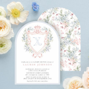 Invitation Cimier de la Couronne Monogramme Baby shower bleu