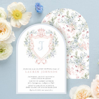 Invitation Cimier de la Couronne Monogramme Baby shower bleu 