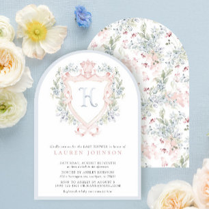 Invitation Cimier de la Couronne Monogramme Baby shower bleu