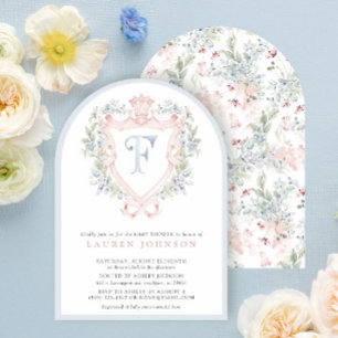 Invitation Cimier de la Couronne Monogramme Baby shower bleu