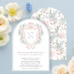 Invitation Cimier de la Couronne Monogramme Baby shower bleu