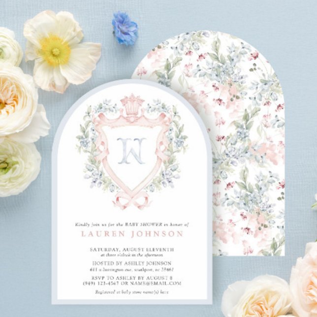 Invitation Cimier de la Couronne Monogramme Baby shower bleu  (Créateur téléchargé)