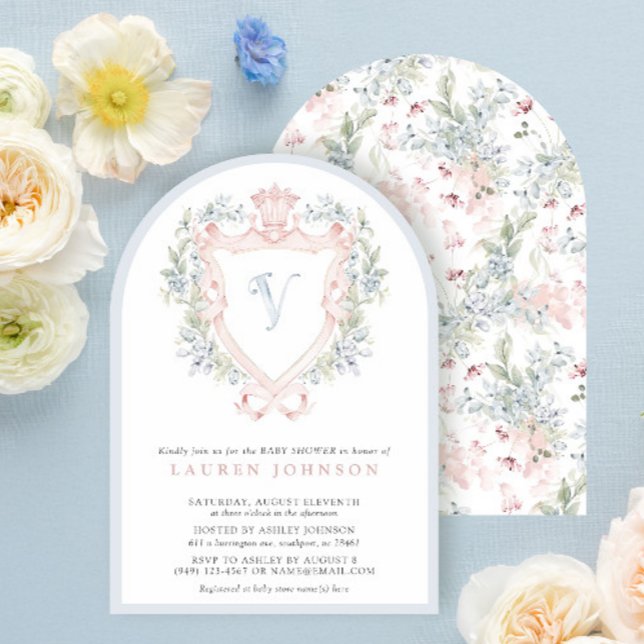 Invitation Cimier de la Couronne Monogramme Baby shower bleu  (Créateur téléchargé)