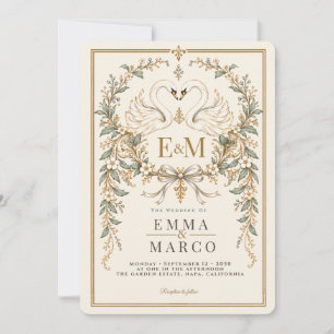 Invitation Cimier de mariage cygne ivoire délicat vintage