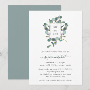 Invitation Cimier d'Eucalyptus Aquarelle bébé Sip et voir