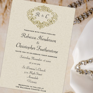 Invitation Cimier doré Élégance monographique : Mariage beige