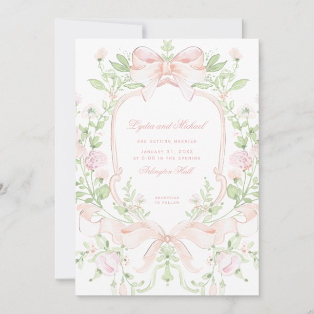 Invitation Cimier doux avec des vaches Mariages roses blanche (Devant)