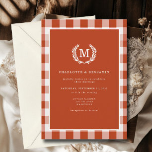 Invitation Cimier En vichy Monogramme rouge-orange