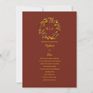 Invitation Cimier feuille Monogramme Terracotta Mariage de au