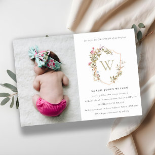 Invitation Cimier Fleur sauvage Dusky Blush Photo Christening