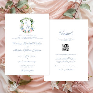 Invitation Cimier Floral Bleu Duisâtre Tout en un Mariage