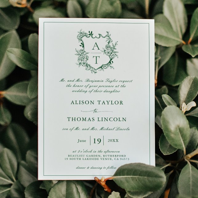 Invitation Cimier floral classique Mariage vert émeraude (Créateur téléchargé)