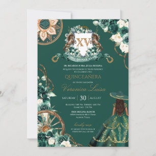 Invitation Cimier floral Emerald Green Charro Quinceañera