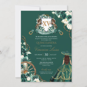 Invitation Cimier floral Emerald Green Charro Quinceanera Gow