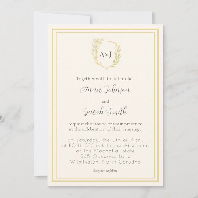 Invitation Cimier Floral mariage avec Monogramme et Photo (Devant)
