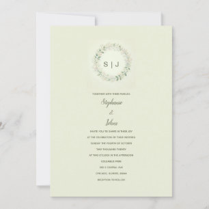 Invitation Cimier Floral Monogramme Mariage Vert Sage Beige