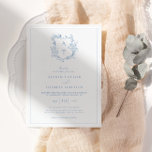 Invitation Cimier officiel Dusty Blue Monogram Mariage<br><div class="desc">Monographie de crête formelle et élégante faire-part de mariage bleu poussiéreux.</div>