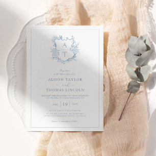 Invitation Cimier officiel Dusty Blue Monogram Mariage