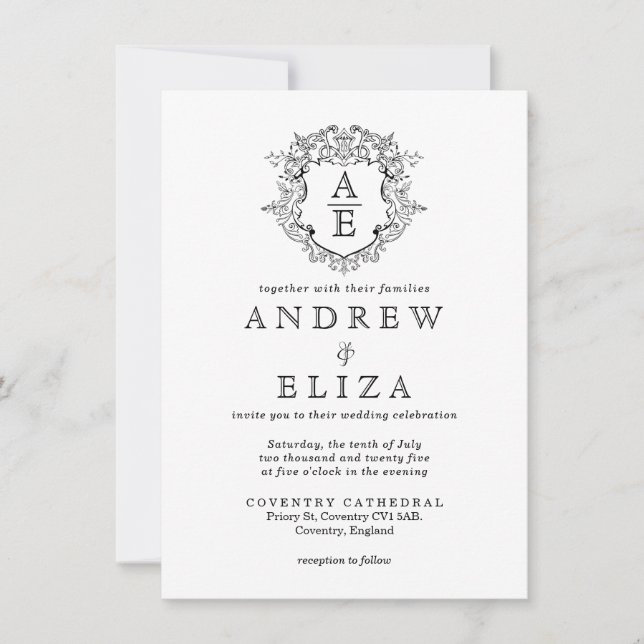 Invitation Cimier officiel Mariage de Monogramme noir et blan (Devant)