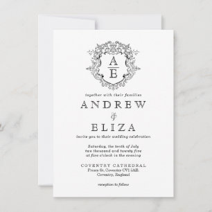 Invitation Cimier officiel Mariage de Monogramme noir et blan