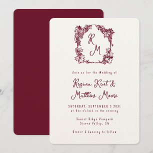 Invitation Cimier Vignoble Monogramme Bourgogne Vin Mariage
