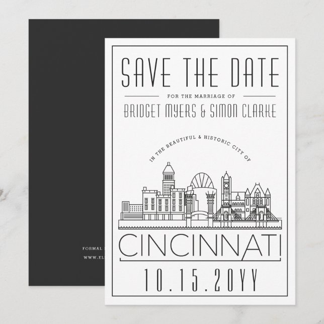 Invitation Cincinnati Mariage Style Skyline Enregistrez la Da (Devant / Derrière)